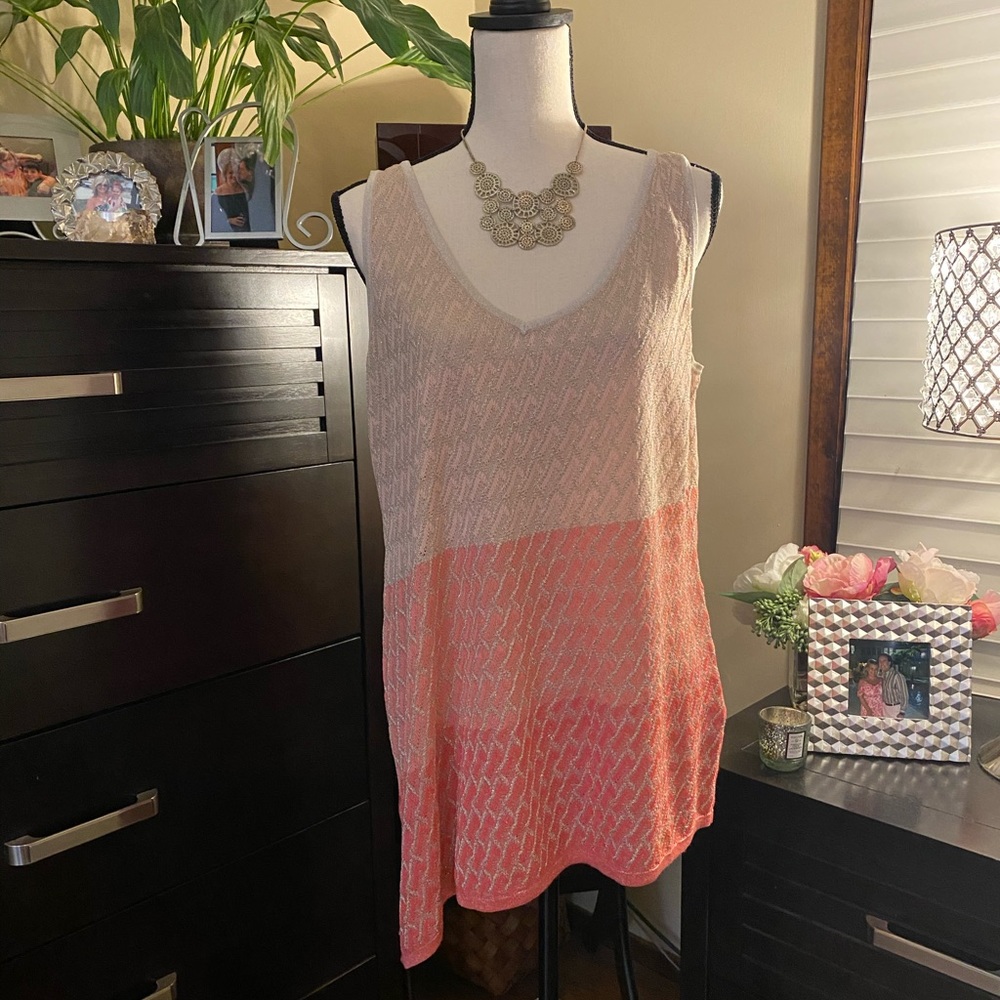 WHBM Asymmetrical Sleeveless Top w/ Gold Threading